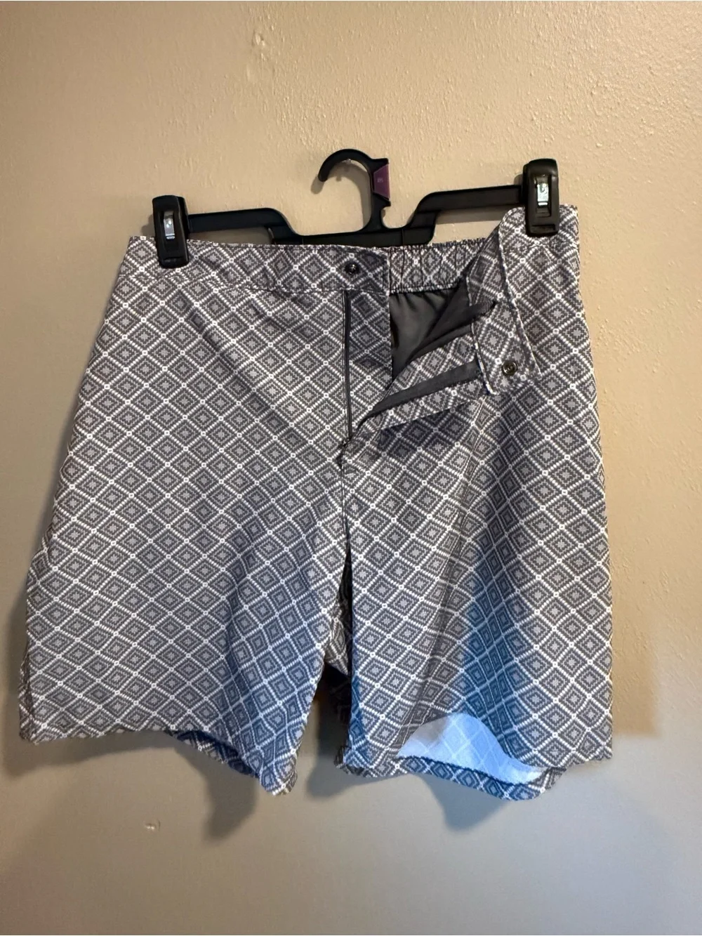 Lands' End Men's Diamond-Print Swim Hybrids - Gray & White